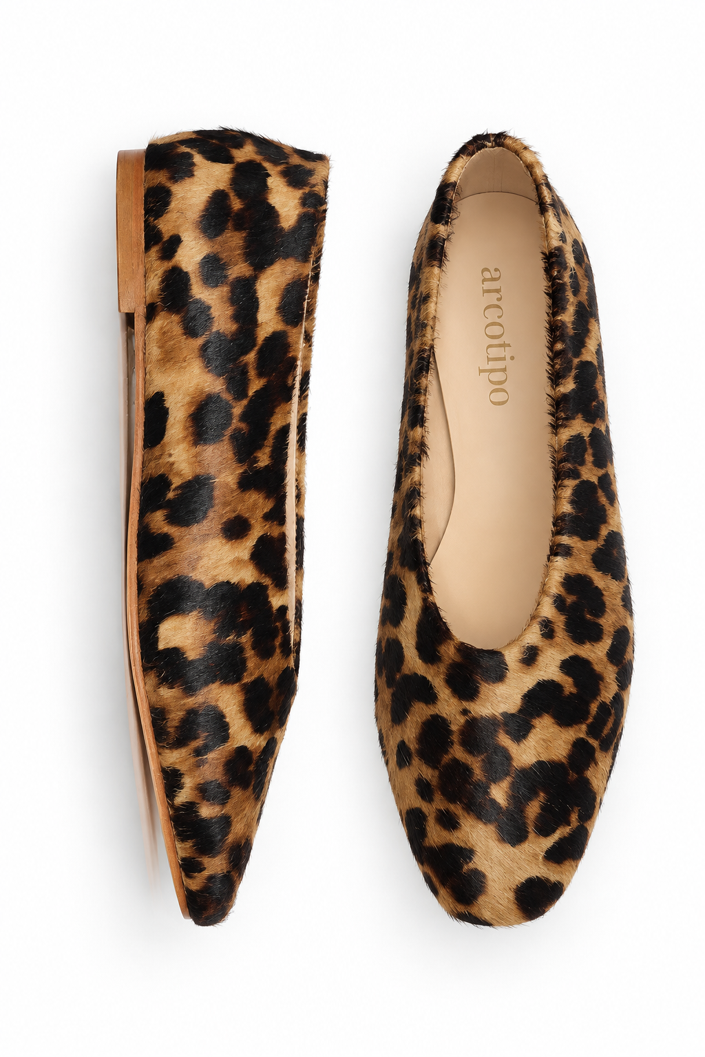 ROUND-TOE BALLET FLATS PONY HAIR LEOPARD PRINT