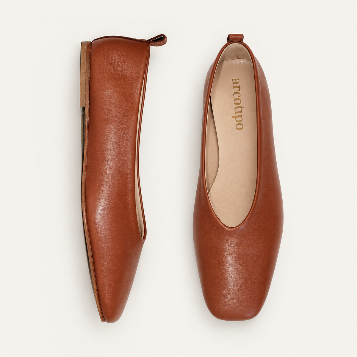 SQUARE-TOE BALLET FLATS CAMEL