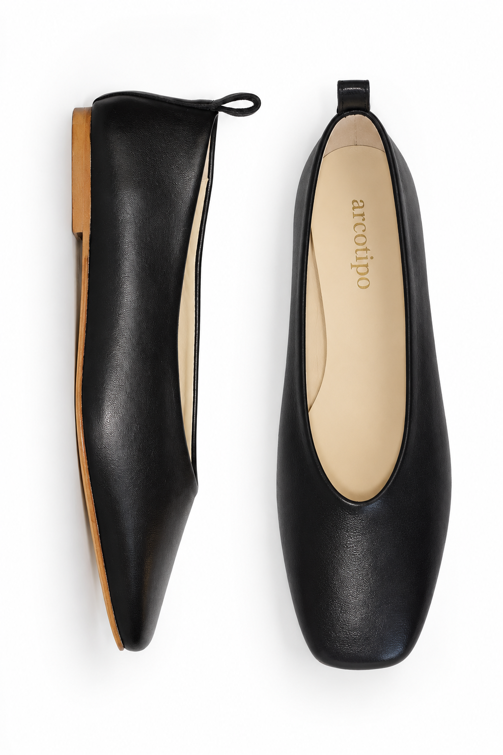 SQUARE-TOE BALLET FLATS BLACK