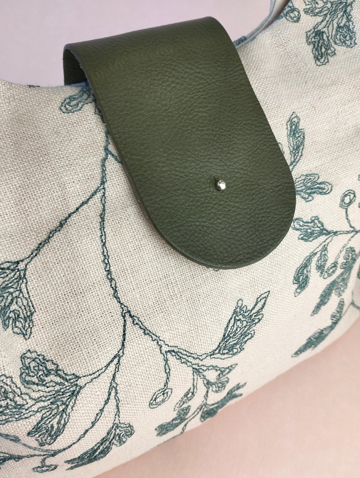 SICILIA RAW GREEN FLORAL BAG WITH GREEN HANDLES