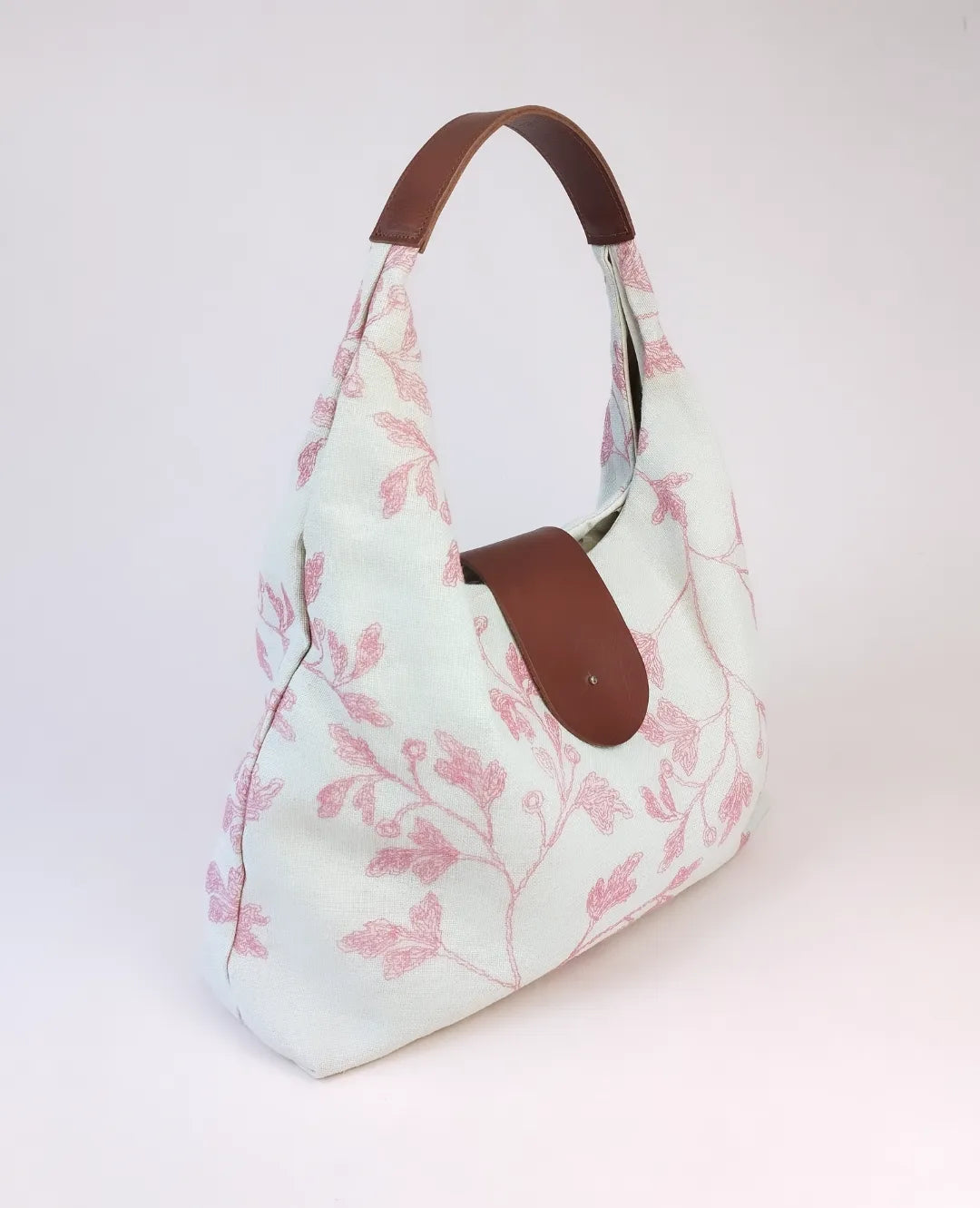 SICILIA RAW PINK FLORAL BAG WITH IRON COLOR HANDLES