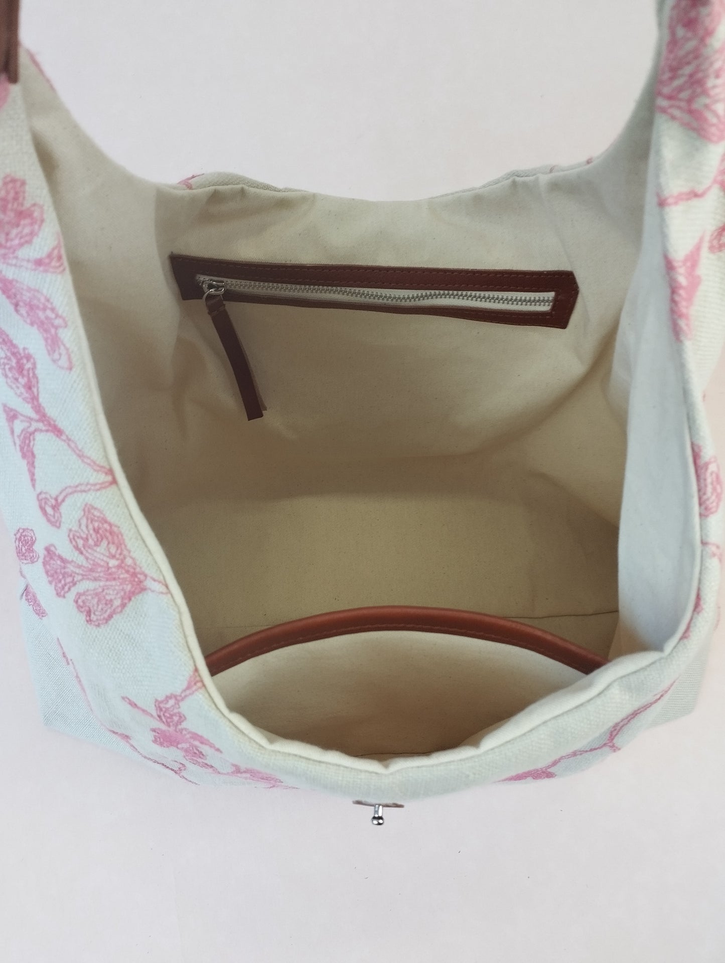 SICILIA RAW PINK FLORAL BAG WITH IRON COLOR HANDLES