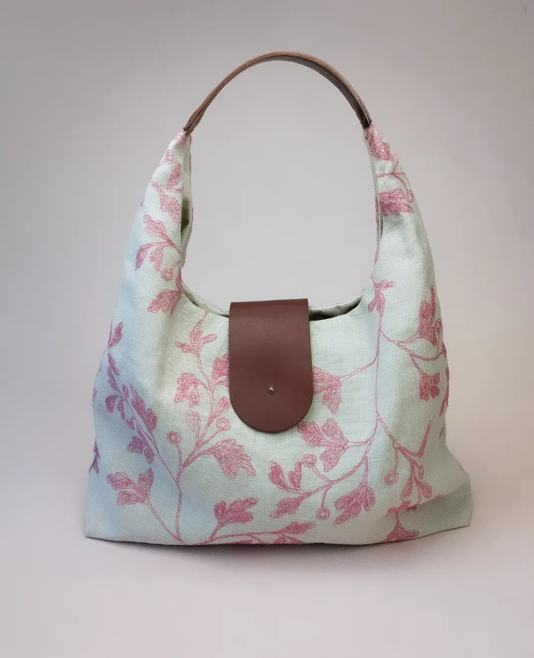 SICILIA RAW PINK FLORAL BAG WITH IRON COLOR HANDLES