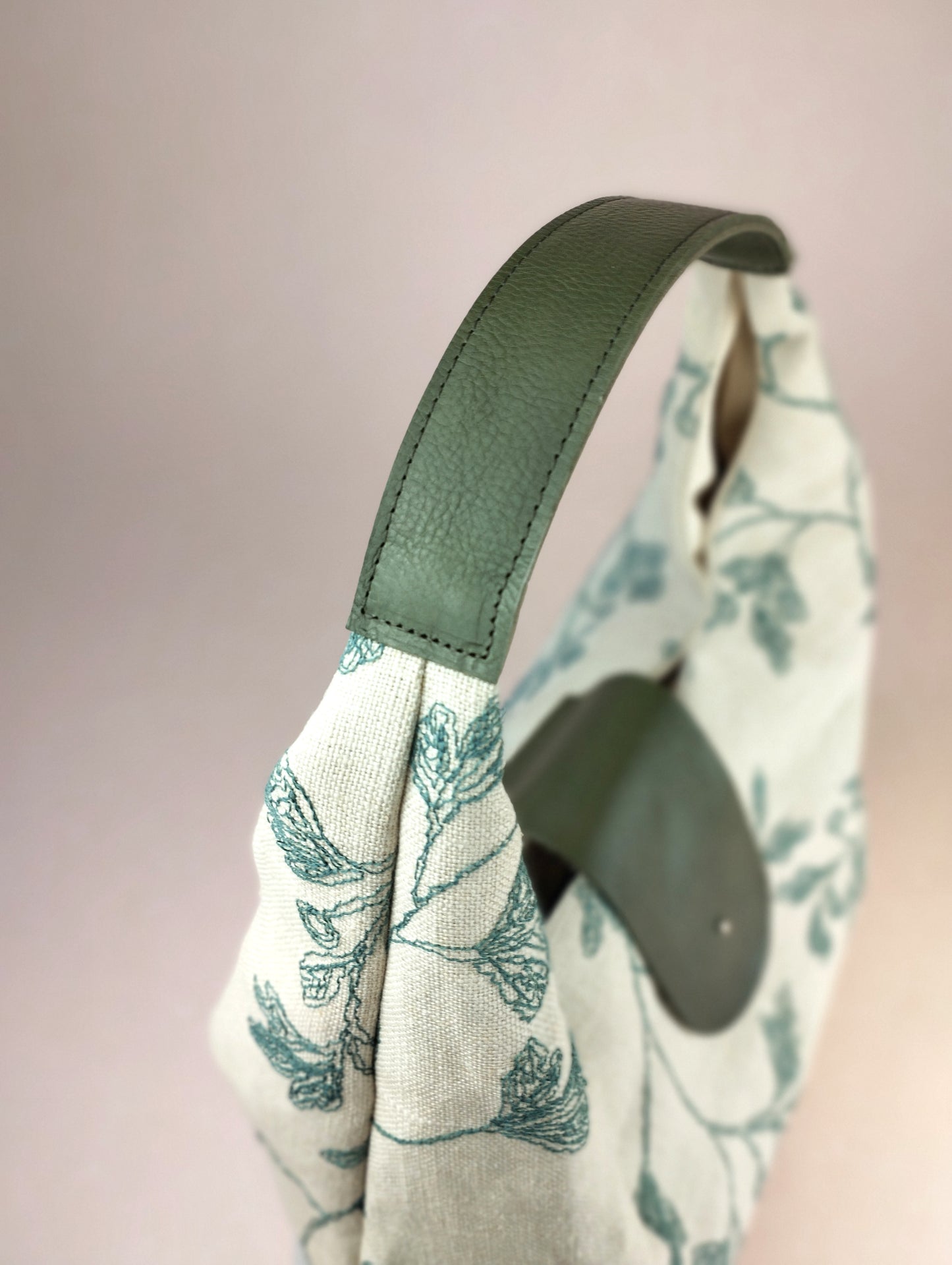 SICILIA RAW GREEN FLORAL BAG WITH GREEN HANDLES