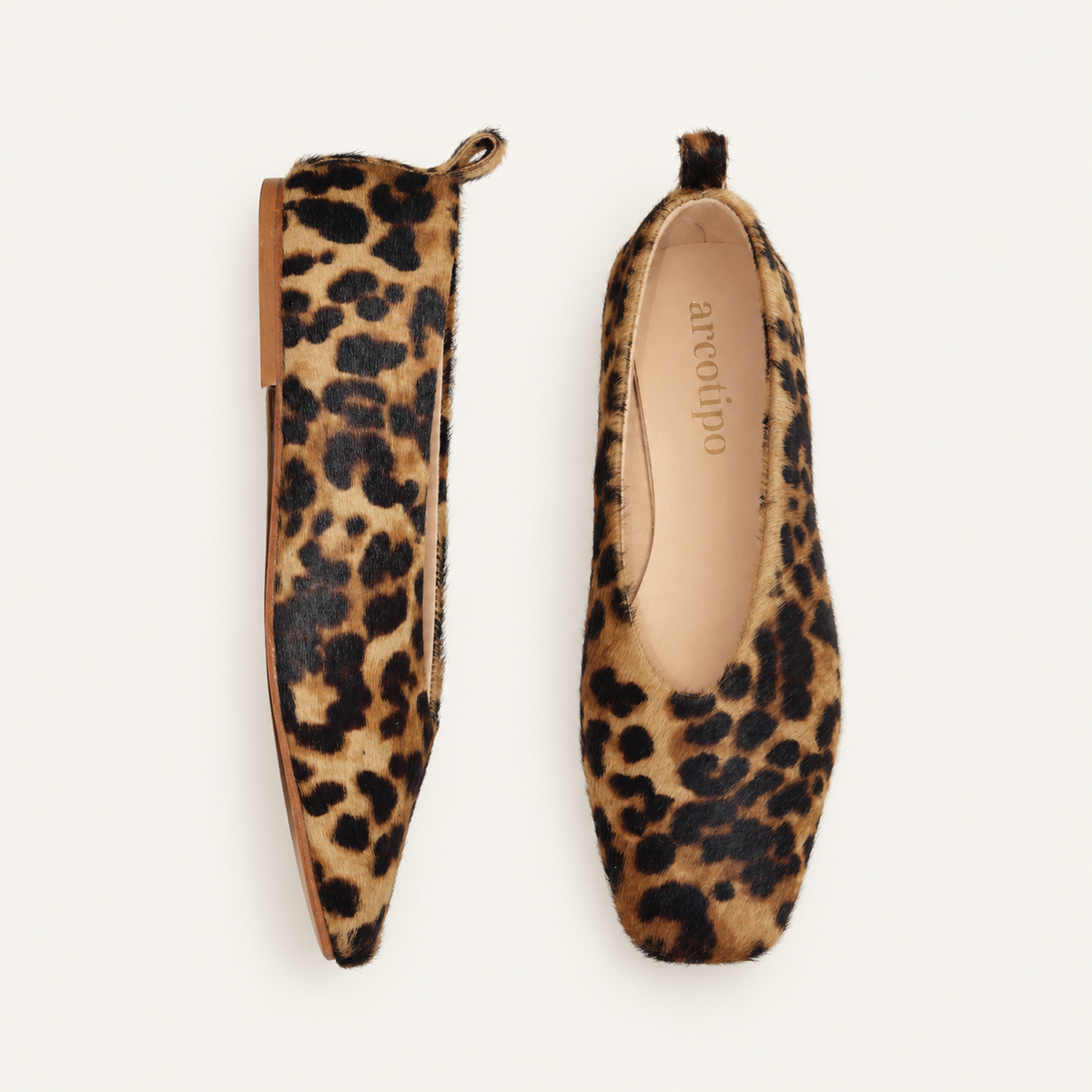 SQUARE-TOE BALLET FLATS PONY HAIR LEOPARD PRINT