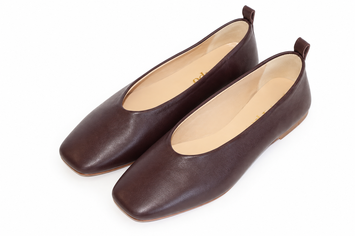 SQUARE-TOE BALLET FLATS BURGUNDY