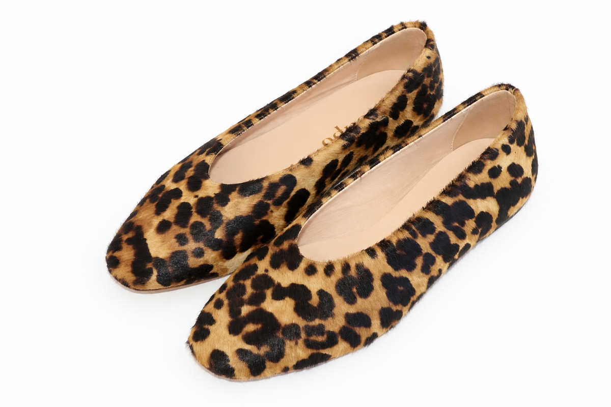 ROUND-TOE BALLET FLATS PONY HAIR LEOPARD PRINT