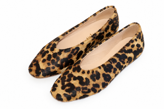 ROUND-TOE BALLET FLATS PONY HAIR LEOPARD PRINT