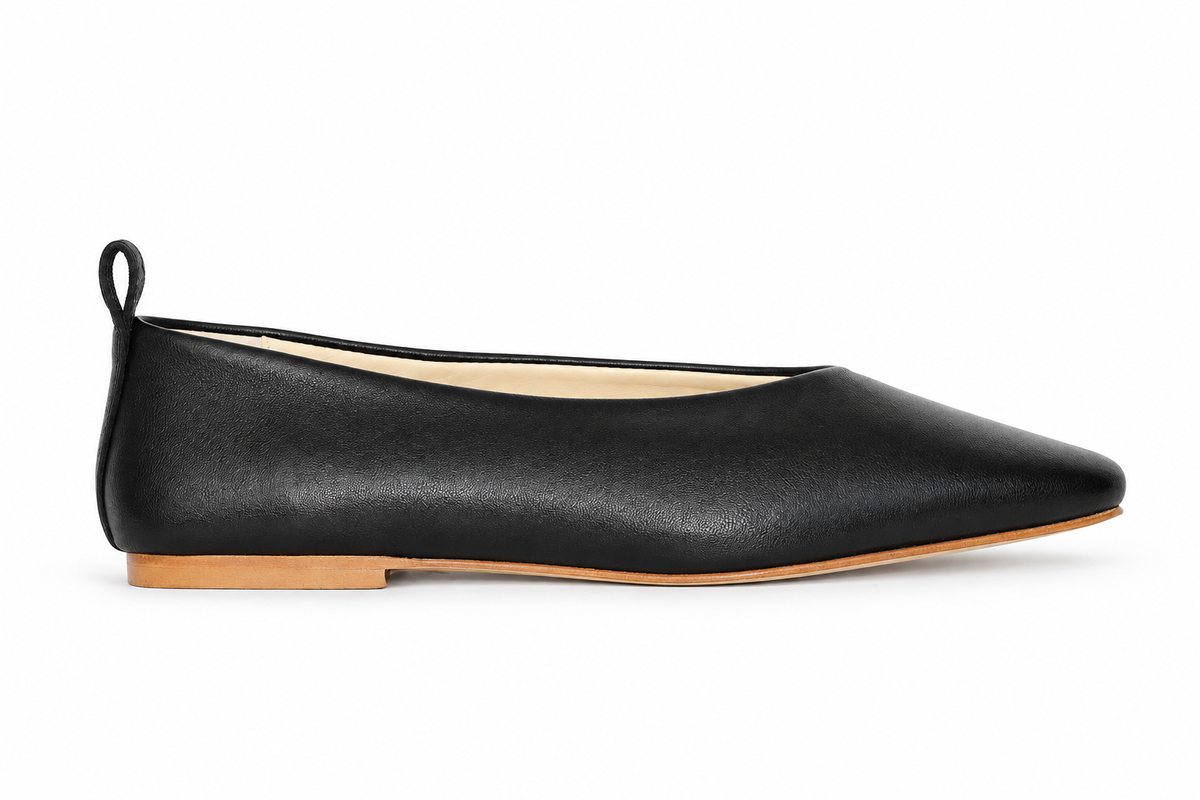 SQUARE-TOE BALLET FLATS BLACK