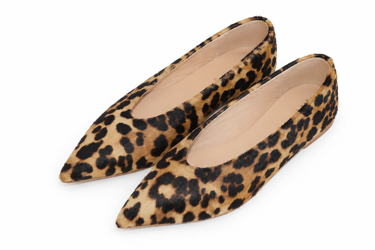 POINT-TOE BALLET FLATS PONY HAIR LEOPARD PRINT