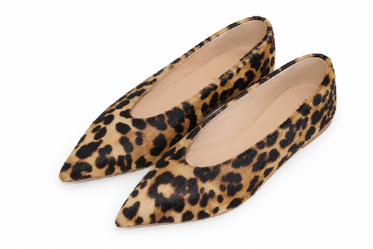POINT-TOE BALLET FLATS PONY HAIR LEOPARD PRINT