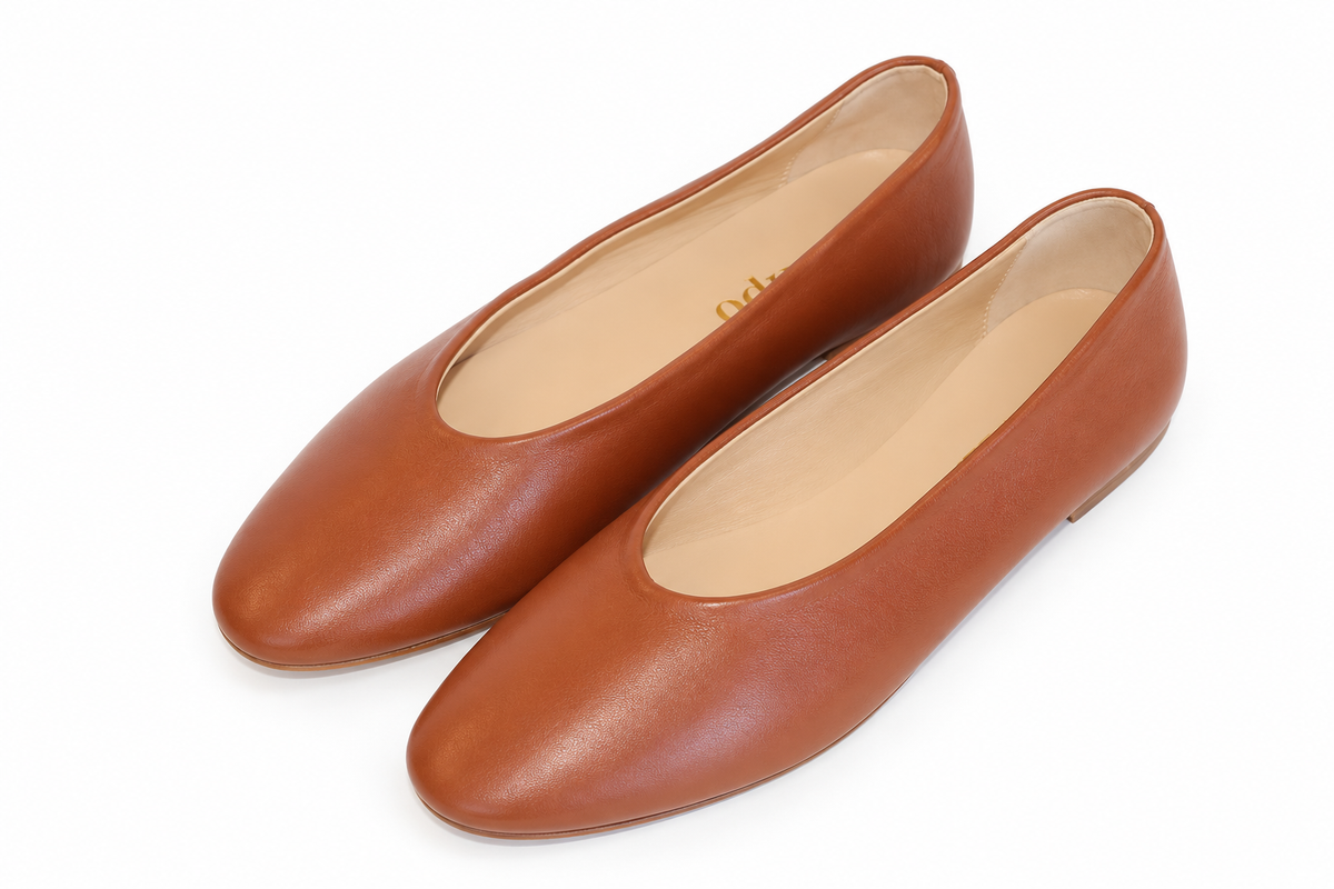 ROUND-TOE BALLET FLATS CAMEL
