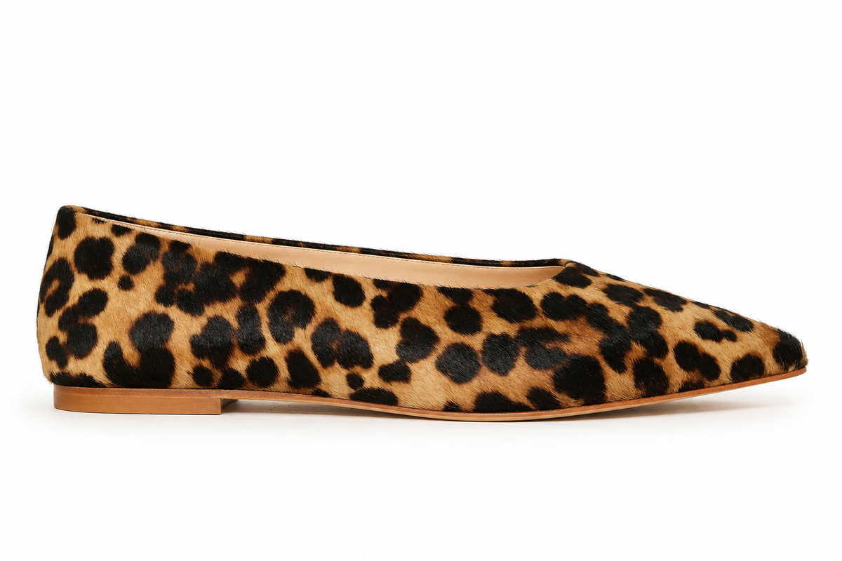 POINT-TOE BALLET FLATS PONY HAIR LEOPARD PRINT