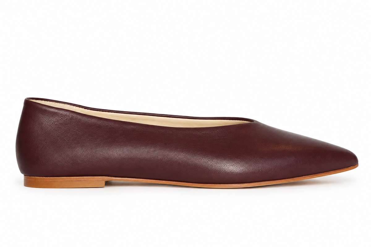 POINT-TOE BALLET FLATS BURGUNDY