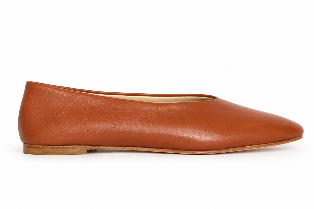 ROUND-TOE BALLET FLATS CAMEL