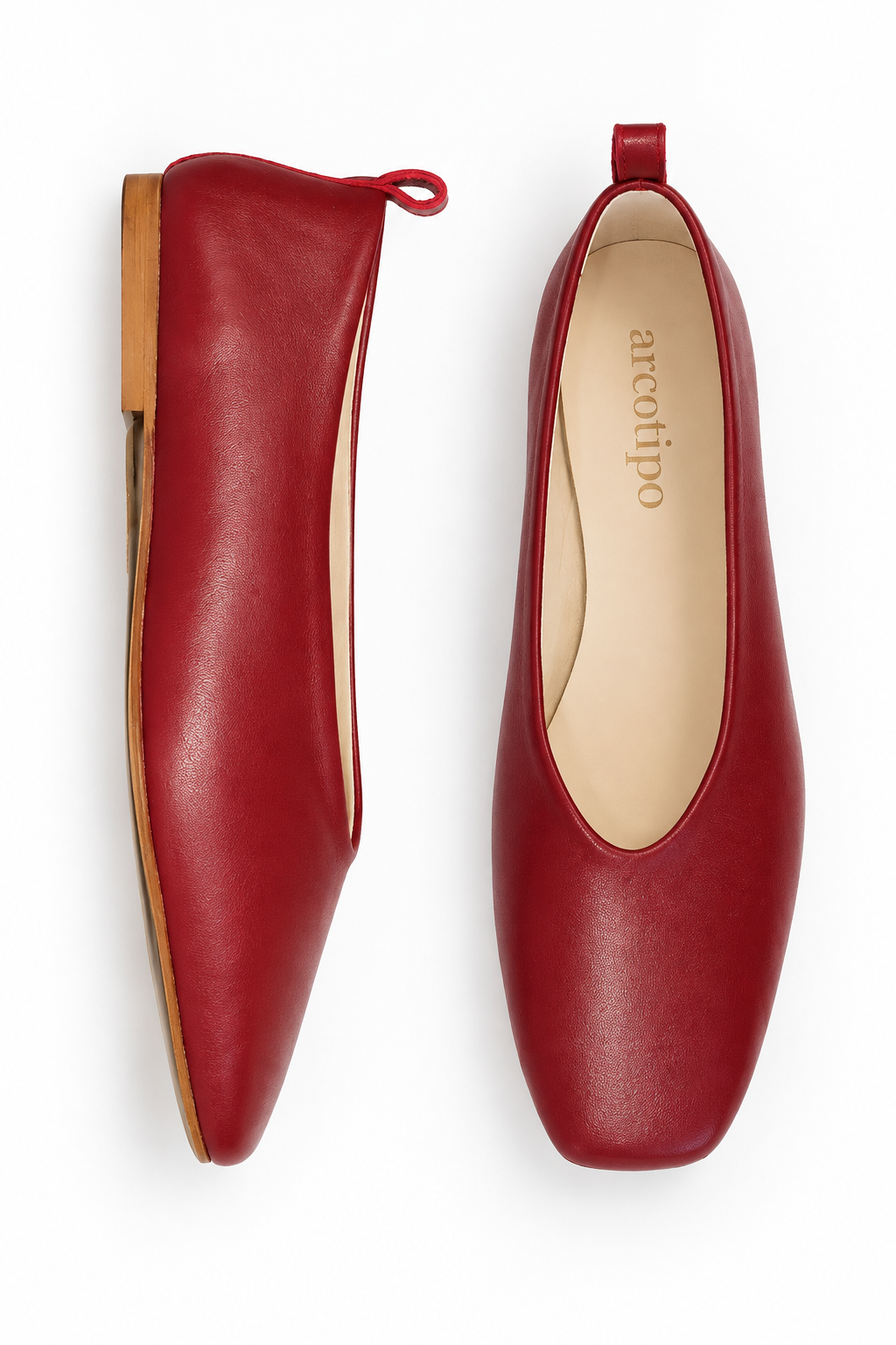 SQUARE-TOE BALLET FLATS CHERRY RED