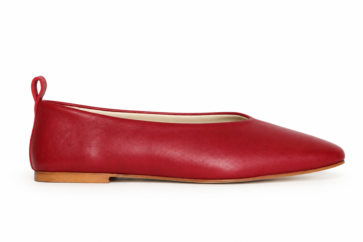 SQUARE-TOE BALLET FLATS CHERRY RED