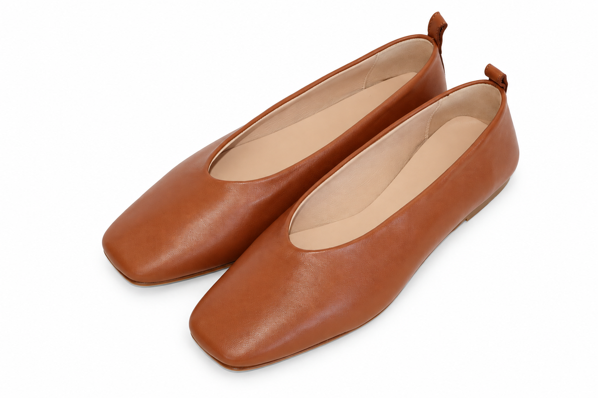 SQUARE-TOE BALLET FLATS CAMEL
