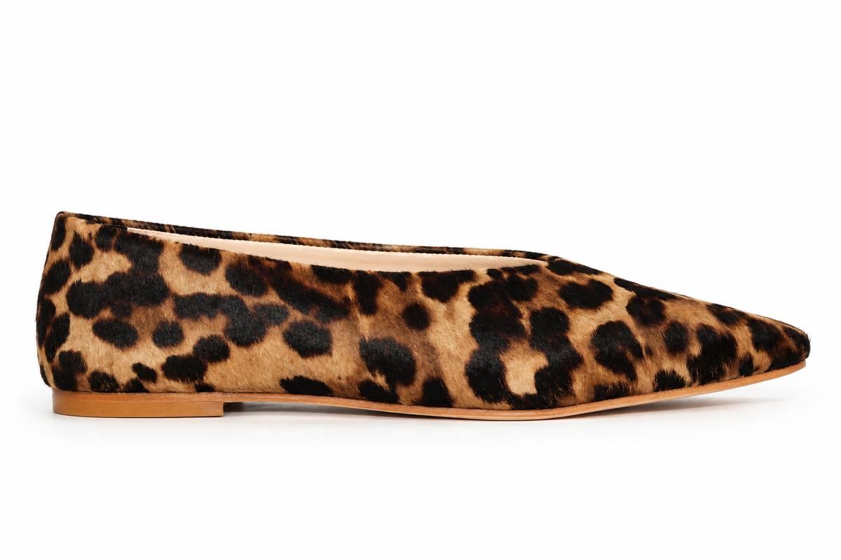 ROUND-TOE BALLET FLATS PONY HAIR LEOPARD PRINT