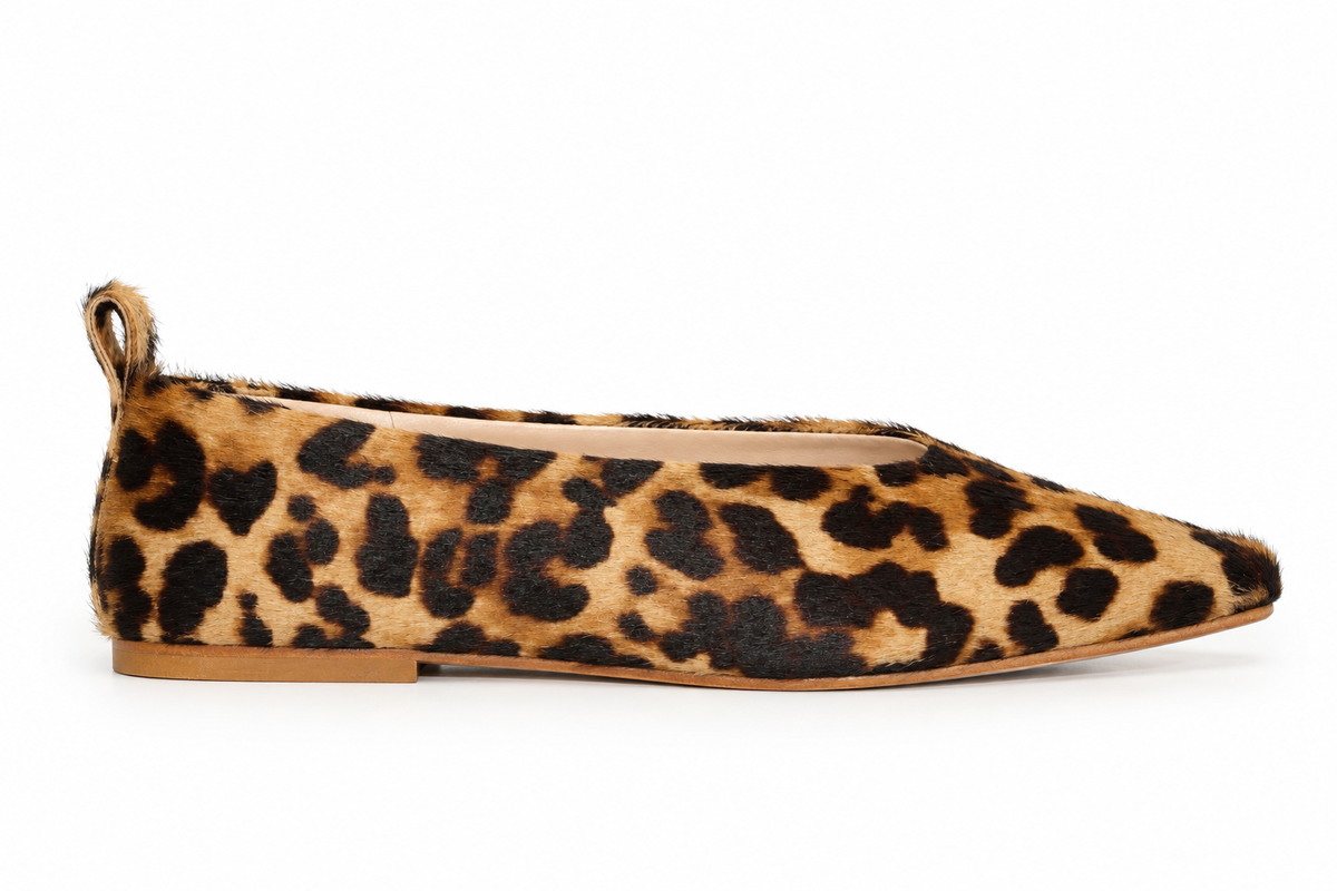SQUARE-TOE BALLET FLATS PONY HAIR LEOPARD PRINT