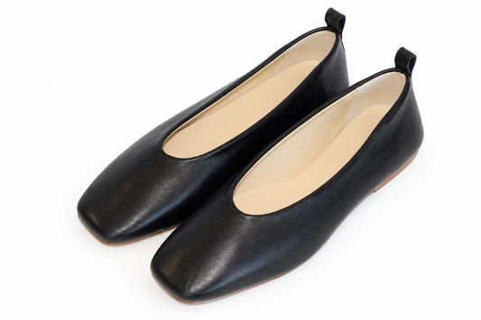 SQUARE-TOE BALLET FLATS BLACK