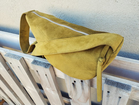 BOLSO PIEL ANTE COLOR VERDE DORADO