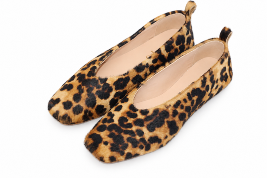 SQUARE-TOE BALLET FLATS PONY HAIR LEOPARD PRINT