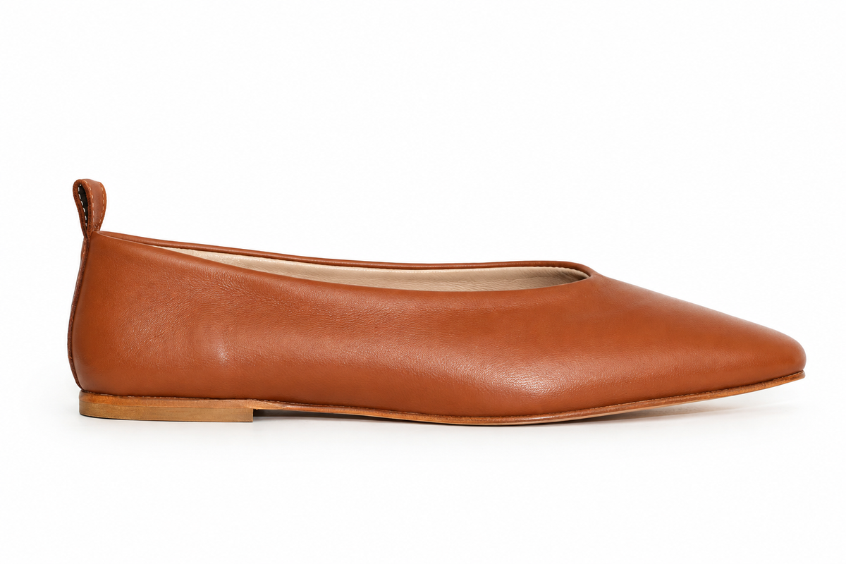 SQUARE-TOE BALLET FLATS CAMEL