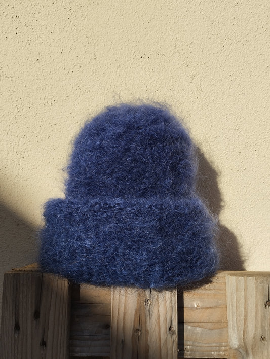 GORRO INVERNAL MOHAIR Y LANA COLOR AZUL MARINO