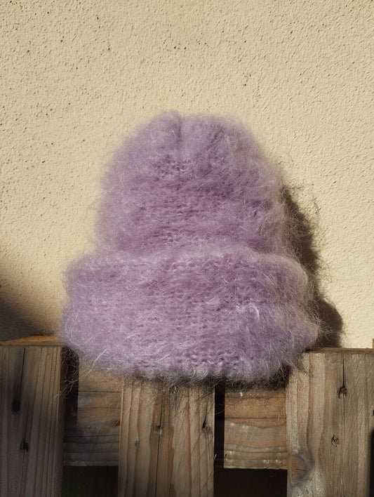 GORRO INVERNAL MOHAIR Y LANA COLOR LILA