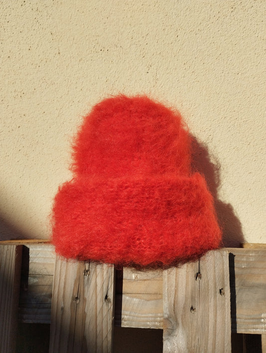 GORRO INVERNAL MOHAIR Y LANA COLOR ROJO
