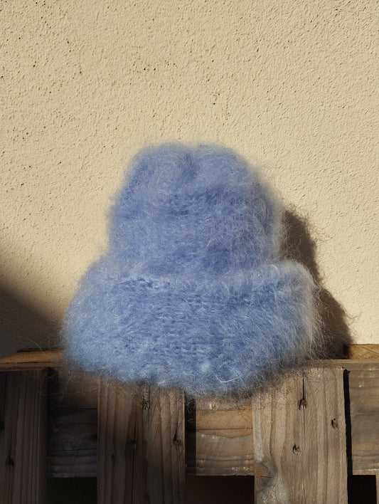 GORRO INVERNAL MOHAIR Y LANA  COLOR AZUL CLARO