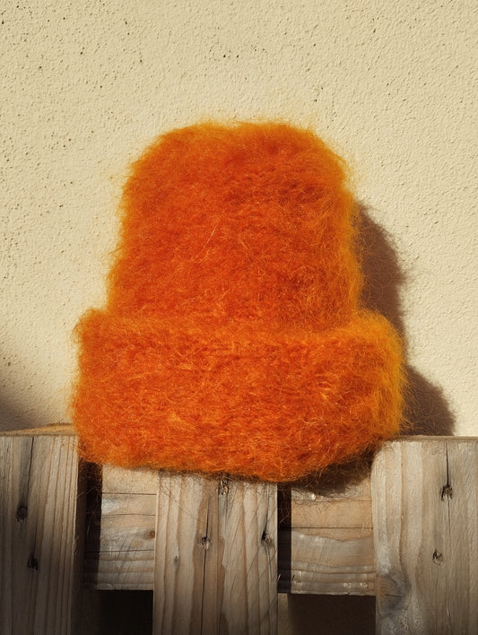 gorro invernal mohair y lana color naranja